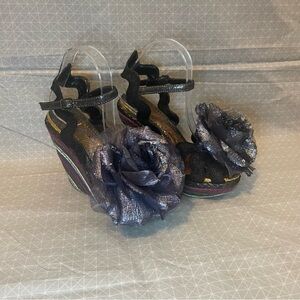 Irregular Choice Weaver Multi Color Metallic Flower Wedge Sandals 7